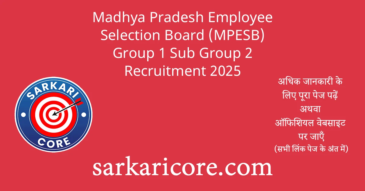 Madhya Pradesh Employee Selection Board (MPESB) Group 1 Sub Group 2 Recruitment 2025
